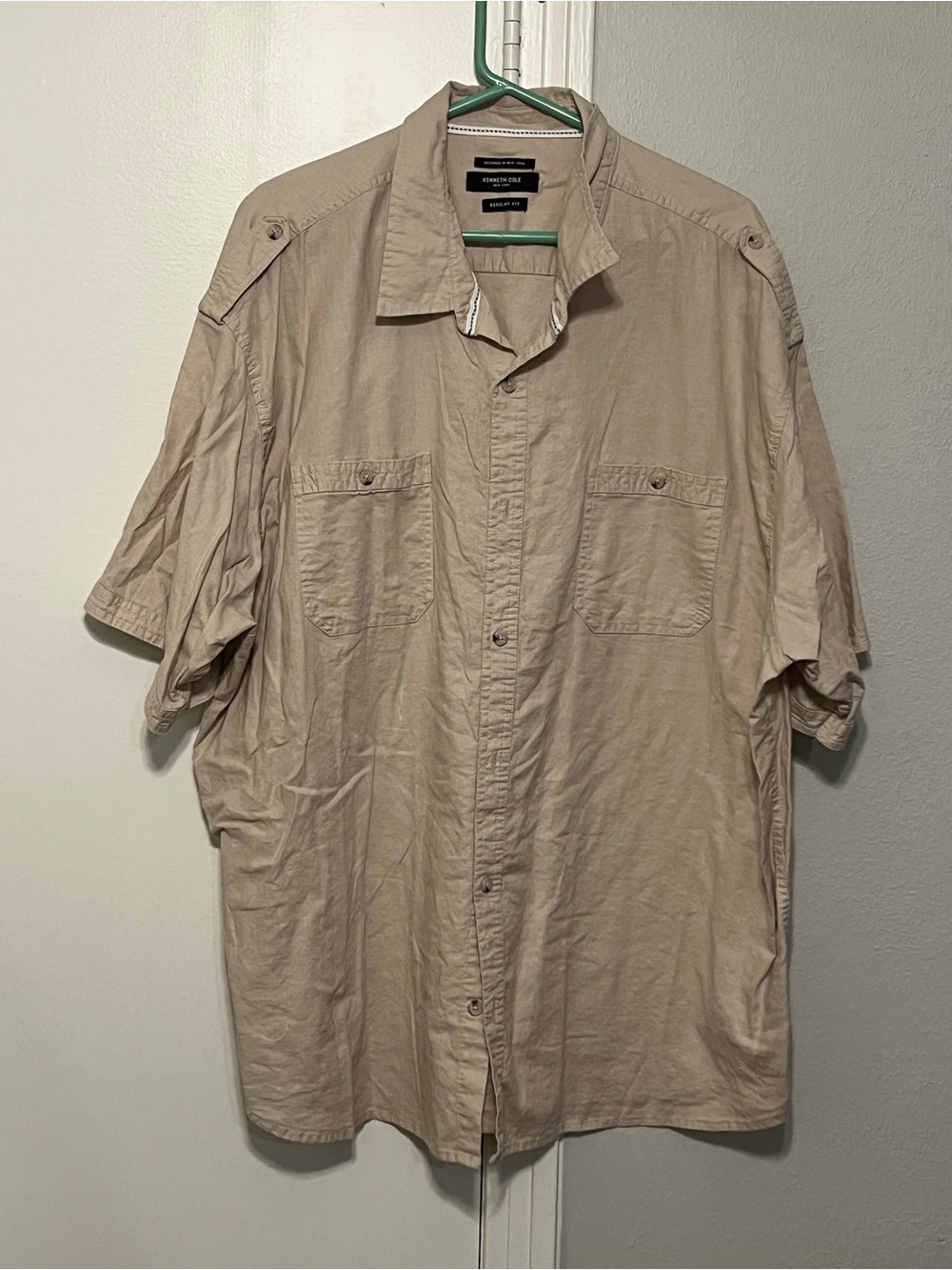 Kenneth Cole New York Men’s Beige Linen Cotton Woven Button-Up Shirt 4X